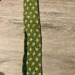 Hugo Boss Green Tie with Blue and Yellow Geometric Design